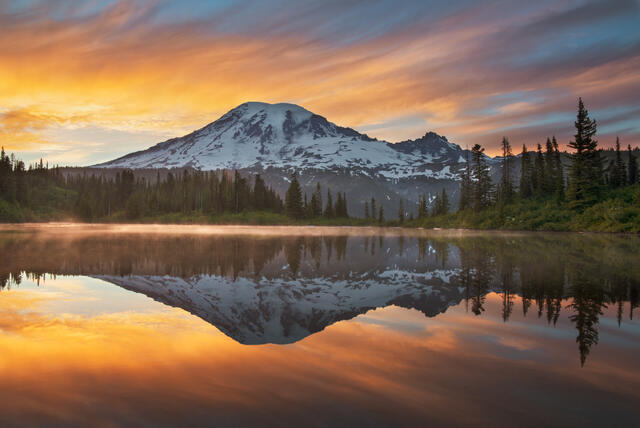 Bench Lake Sunset Reflection