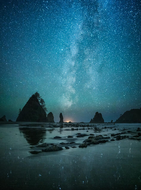 The Milky Way Galaxy above Shi Shi Beach in Olympic National Park in Washington.