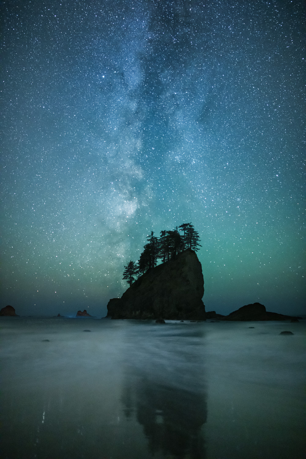 The Milky Way Galaxy rising over Second Beach in LaPush, Washington.
